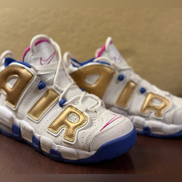 Nike Uptempo Sneakers with Gold and Blue Accents - Picture 8 of 9